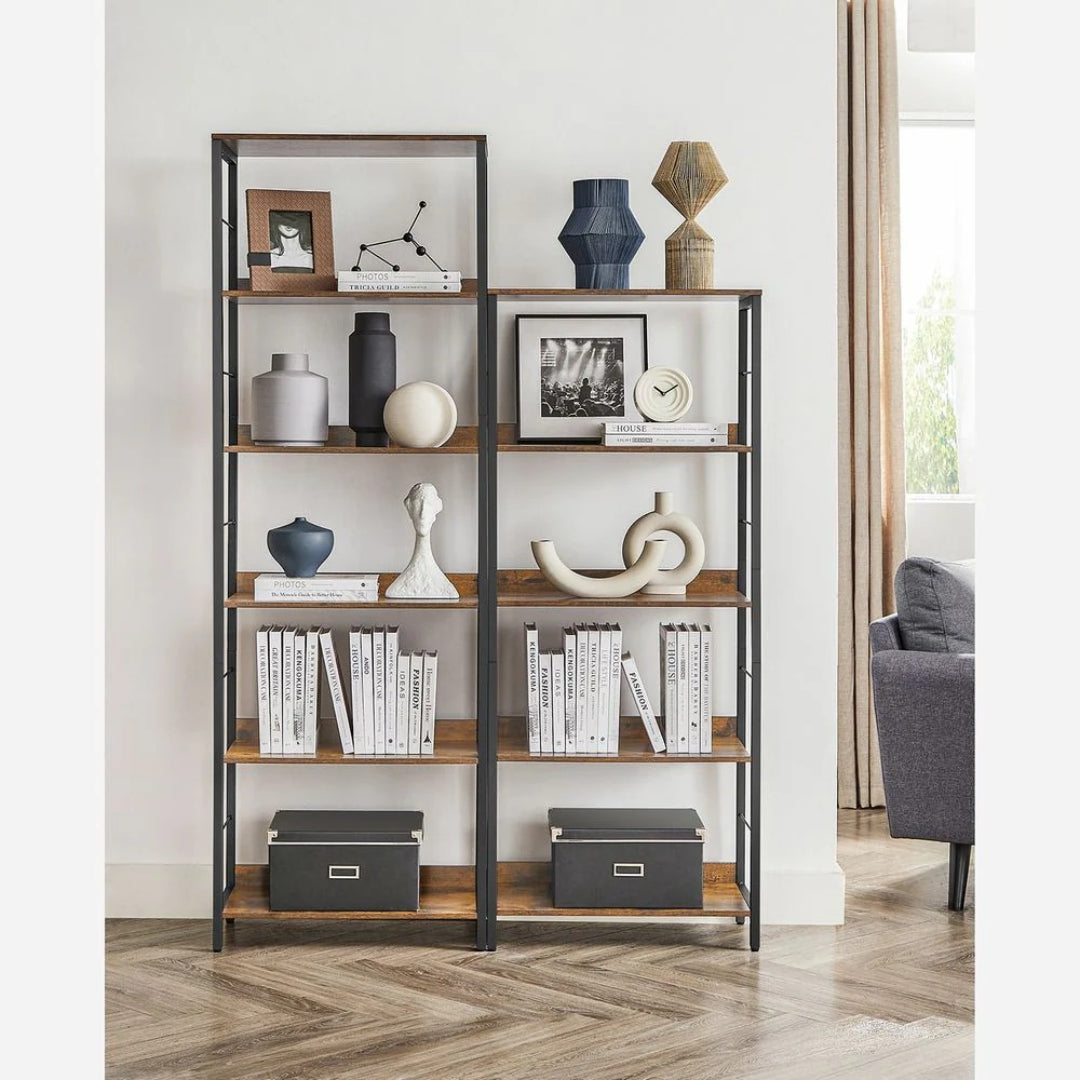 6 Tier Industrial Bookshelf, 70.1 Inch Storage Bookcase