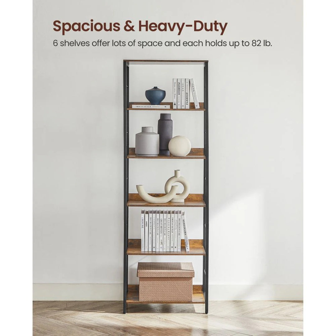 6 Tier Industrial Bookshelf, 70.1 Inch Storage Bookcase