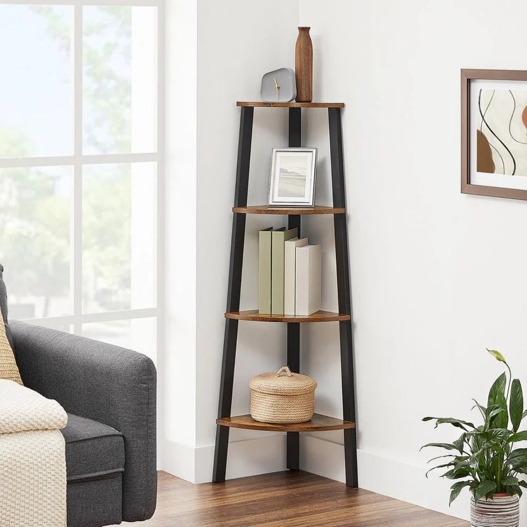 4 Tier Corner Bookshelf, 49.2 Inch Space Saving Storage Shelf