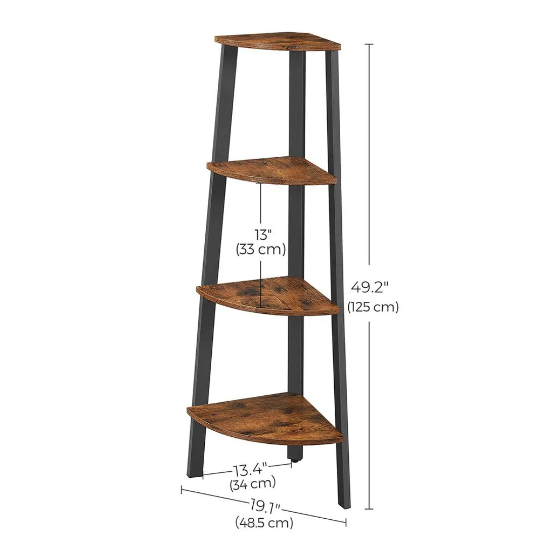 4 Tier Corner Bookshelf, 49.2 Inch Space Saving Storage Shelf
