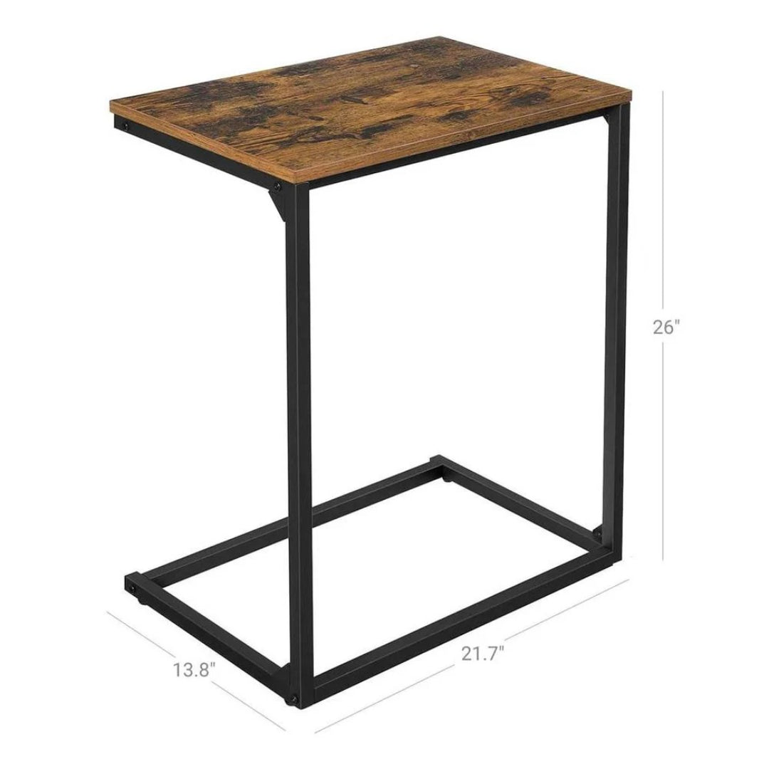 C-Shaped End Table for Couch or Sofa, Rustic Laptop Side Table