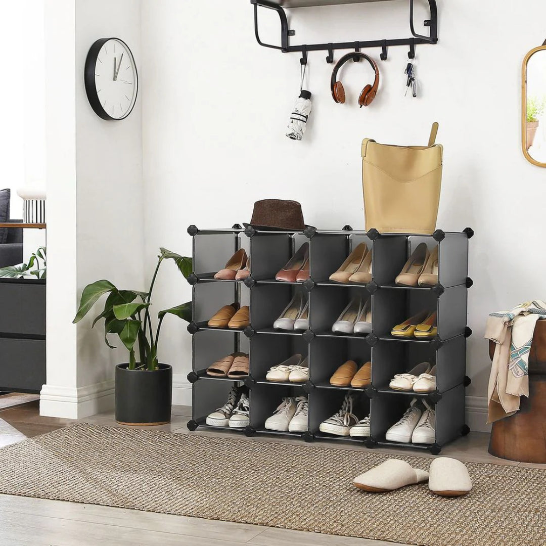 Plastic Shoe Storage Organizer 15 Or 28 Slot Stackable