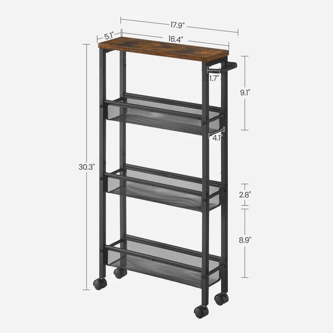 4 Tier Slim Rolling Storage Cart Narrow Utility Shelf