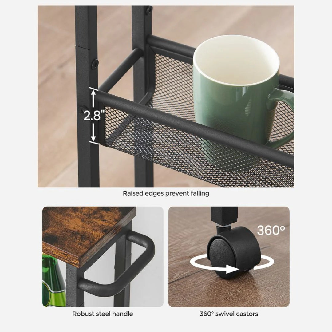4 Tier Slim Rolling Storage Cart Narrow Utility Shelf