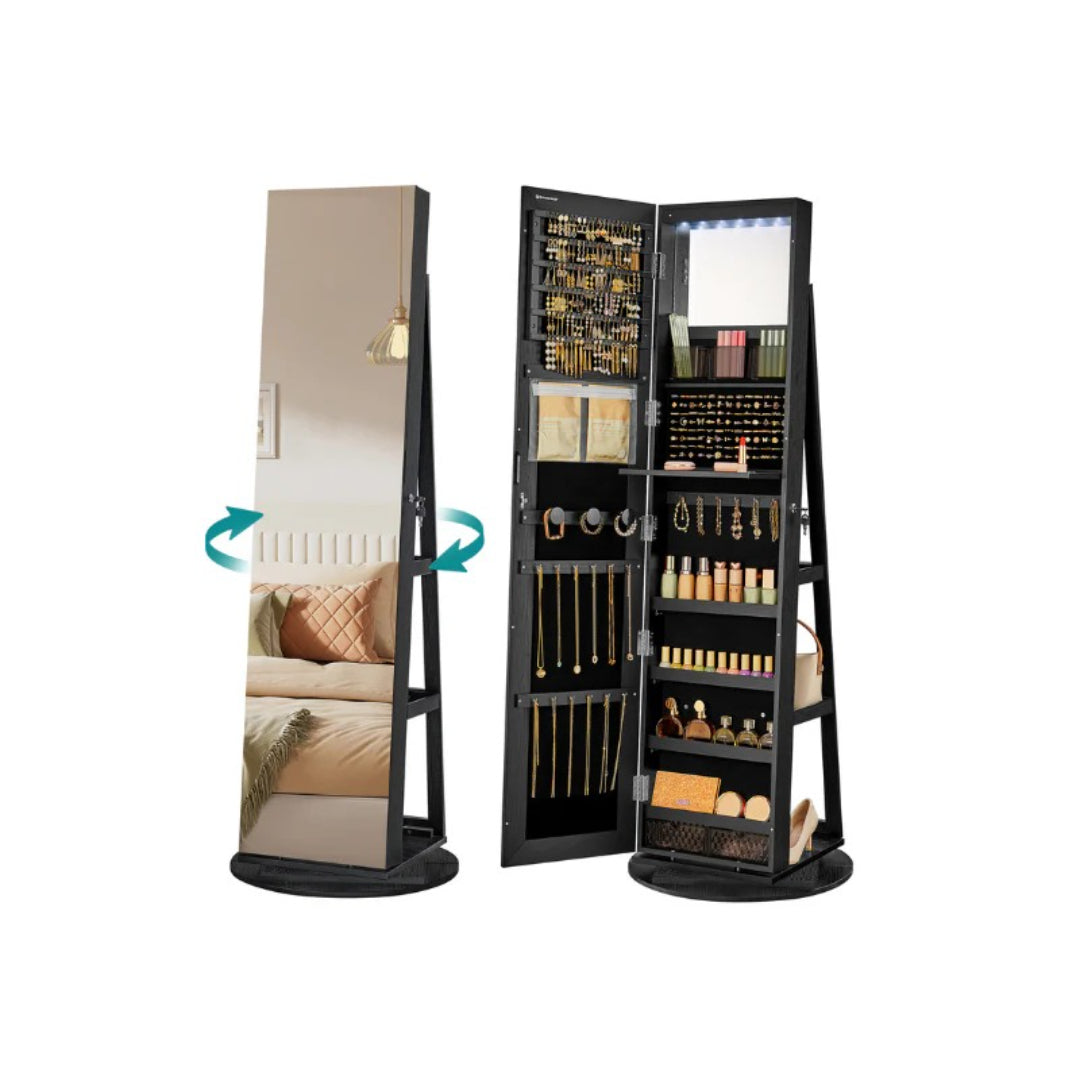 Jewelry Organizer Cabinet With Mirror LED Lights And Storage
