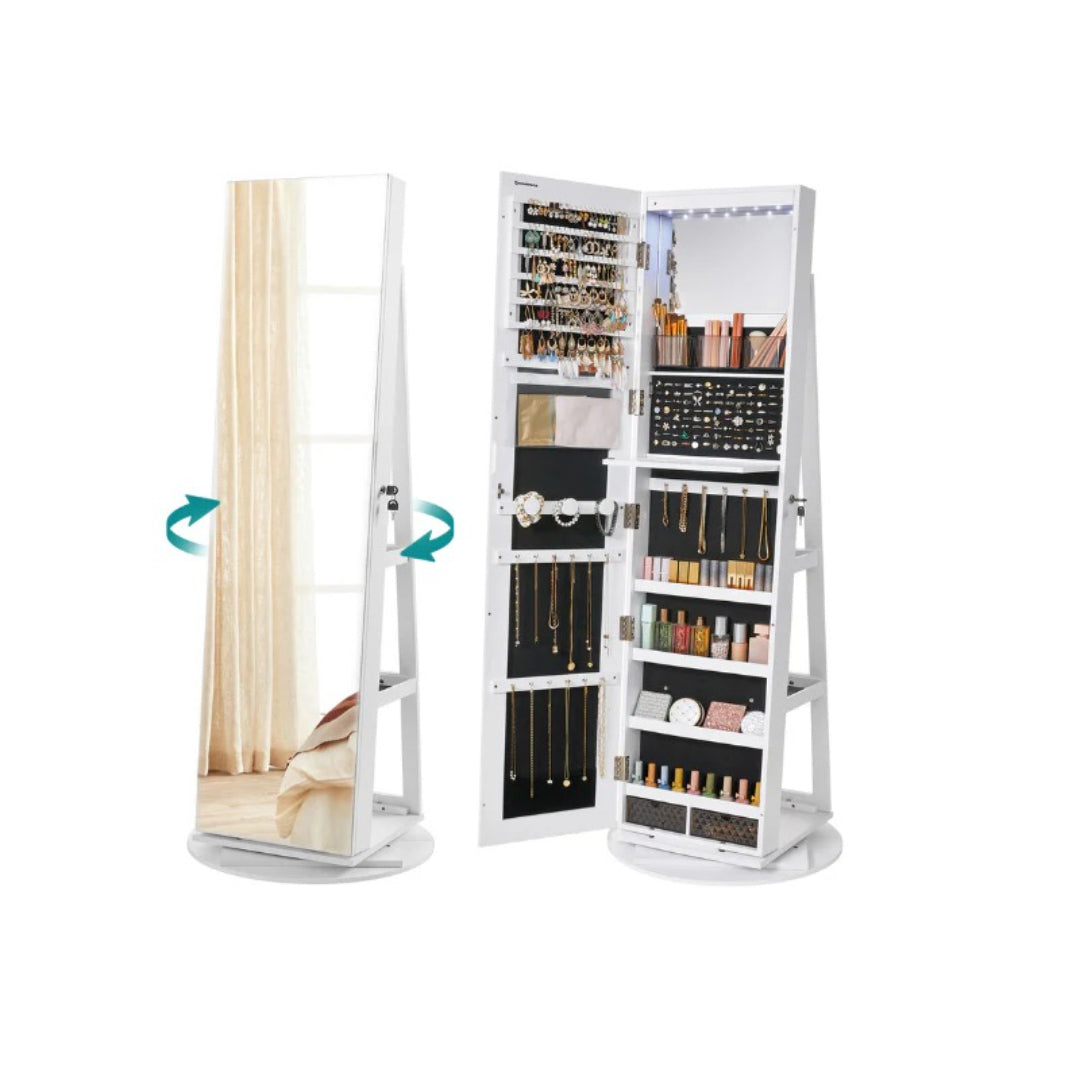 Jewelry Organizer Cabinet With Mirror LED Lights And Storage