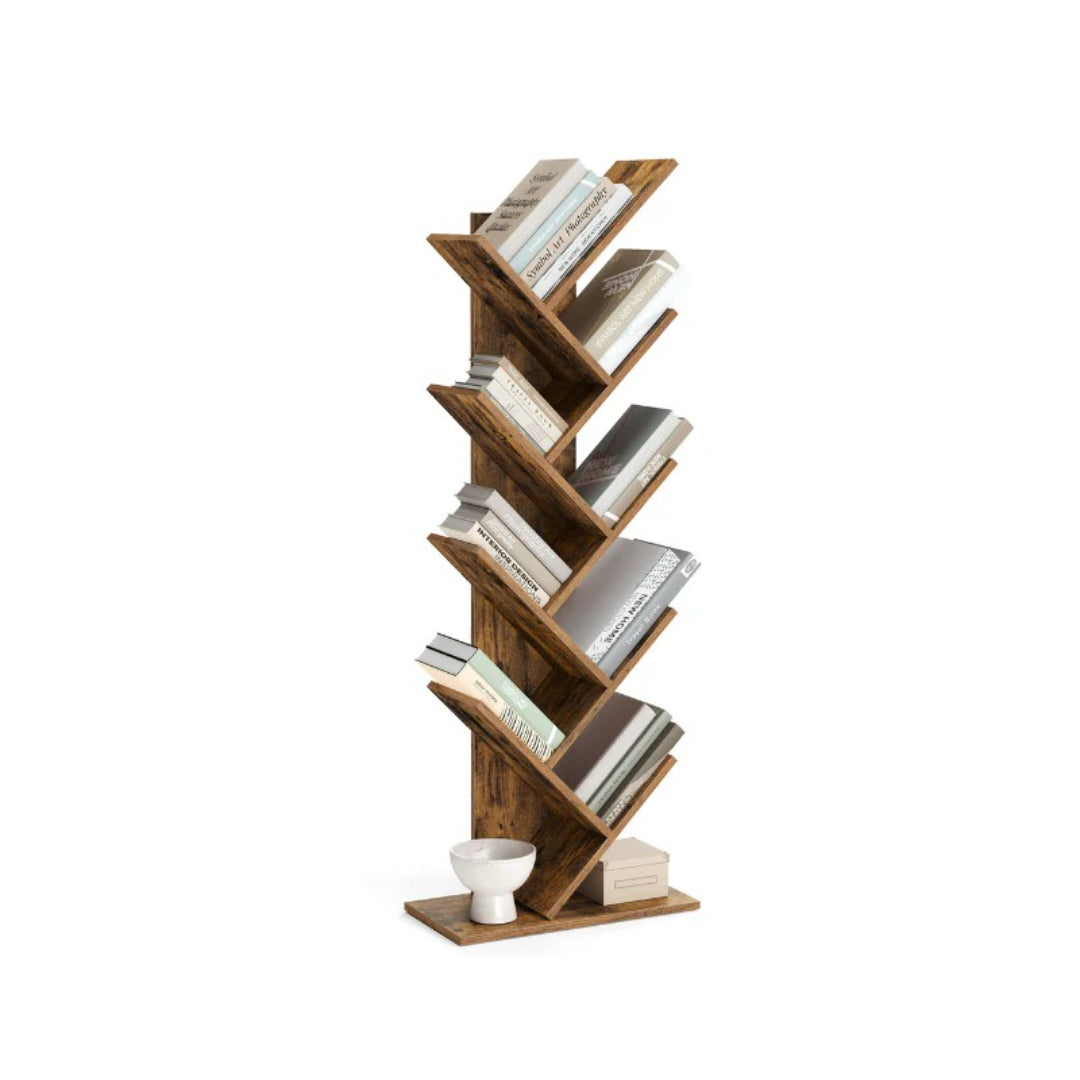 9 Tier Tree Bookshelf, Space Saving Bookcase Storage Unit