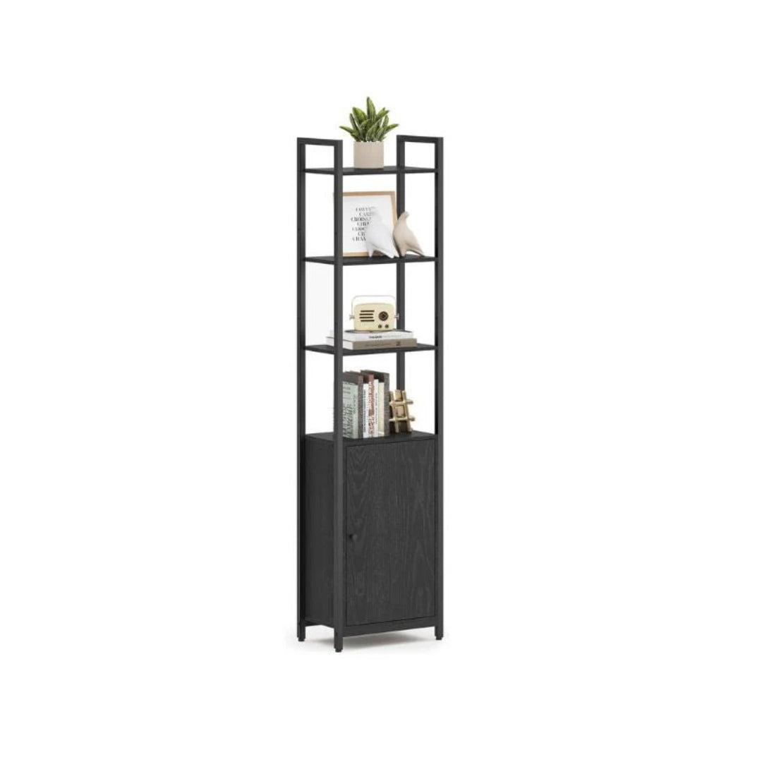 6 Tier Bookcase With Door, 62.8 Inch Tall Storage Shelf