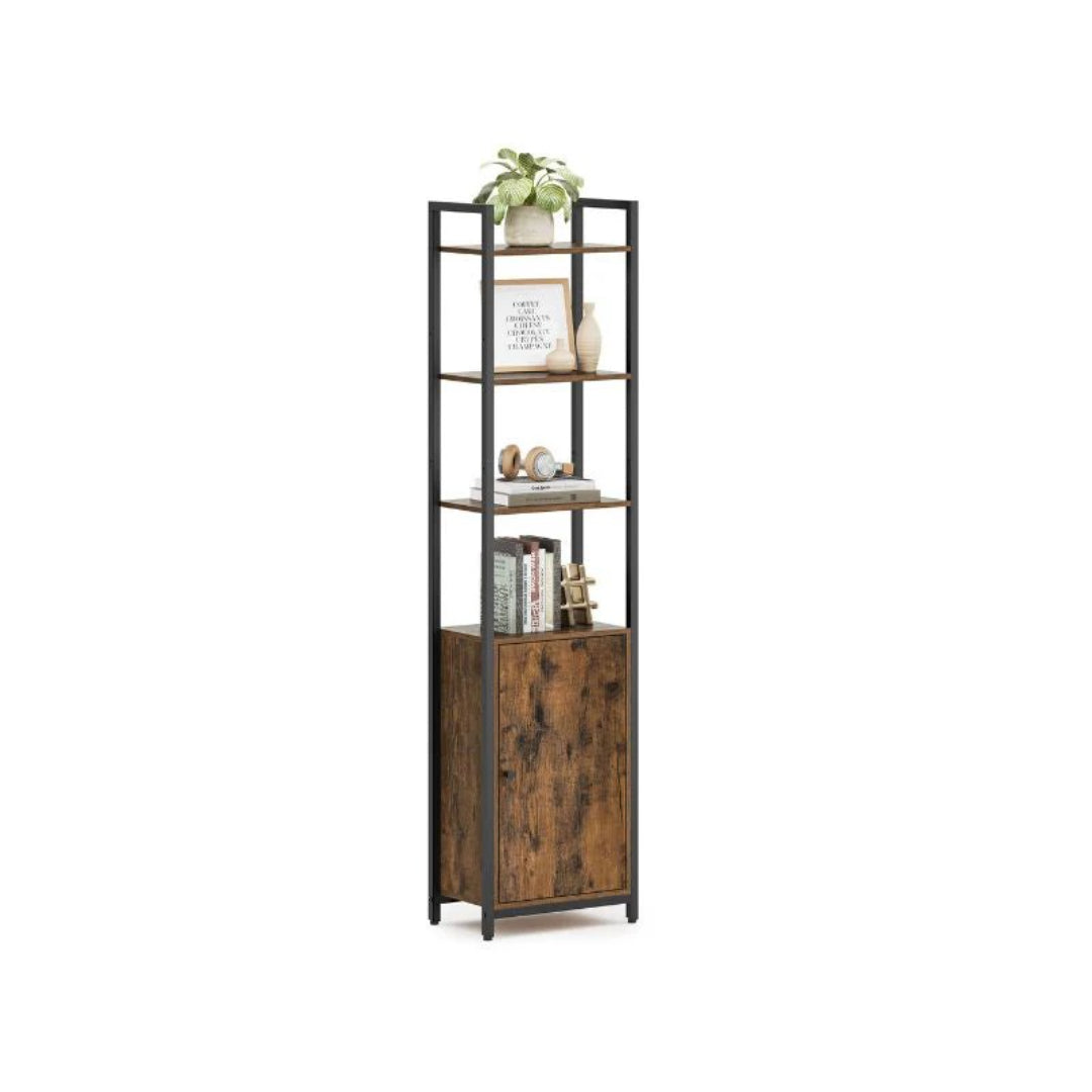 6 Tier Bookcase With Door, 62.8 Inch Tall Storage Shelf