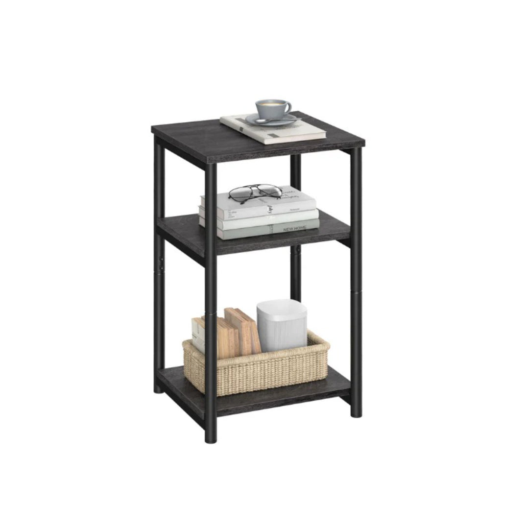 Small 3-Tier End Table with Open Storage, Industrial Side Table