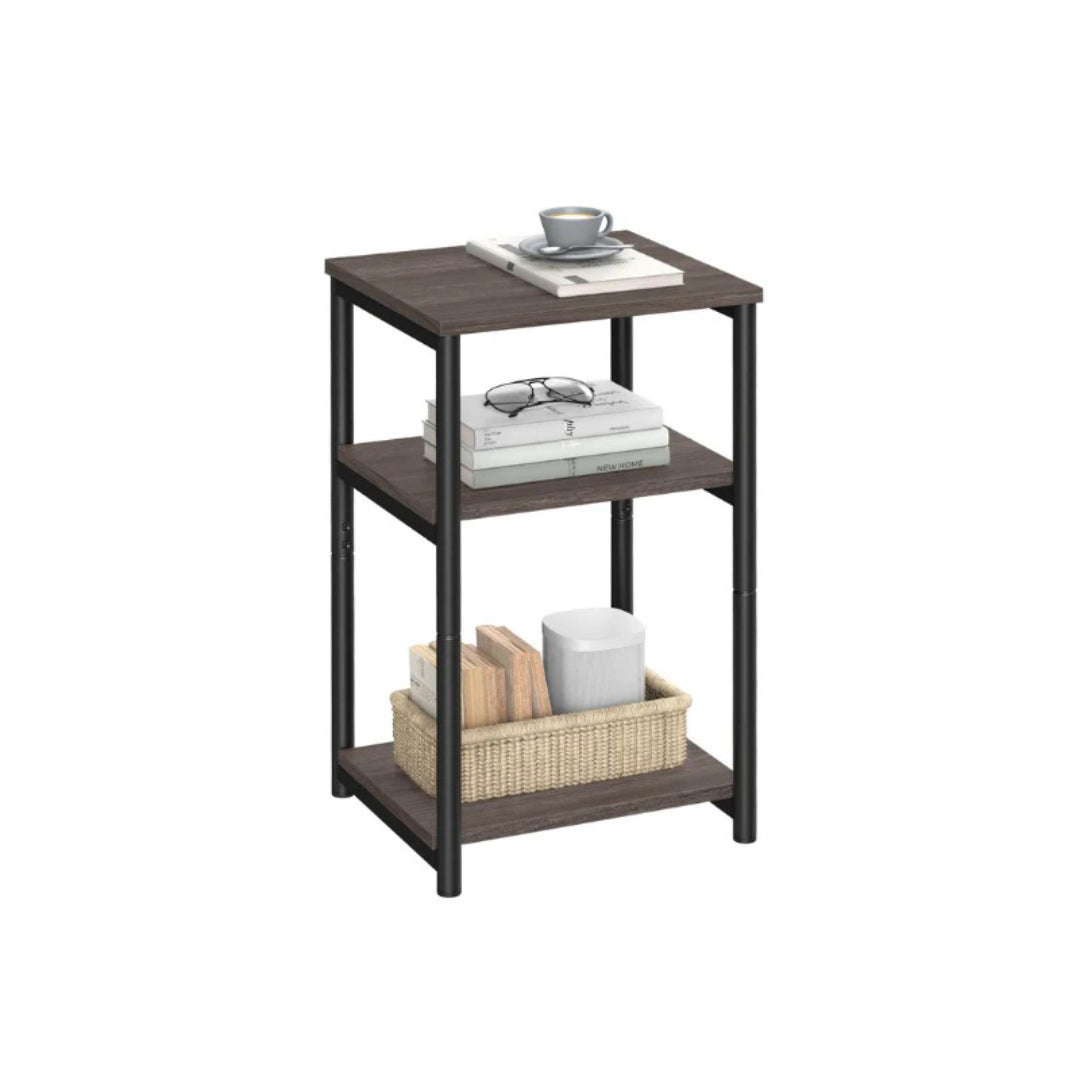 Small 3-Tier End Table with Open Storage, Industrial Side Table
