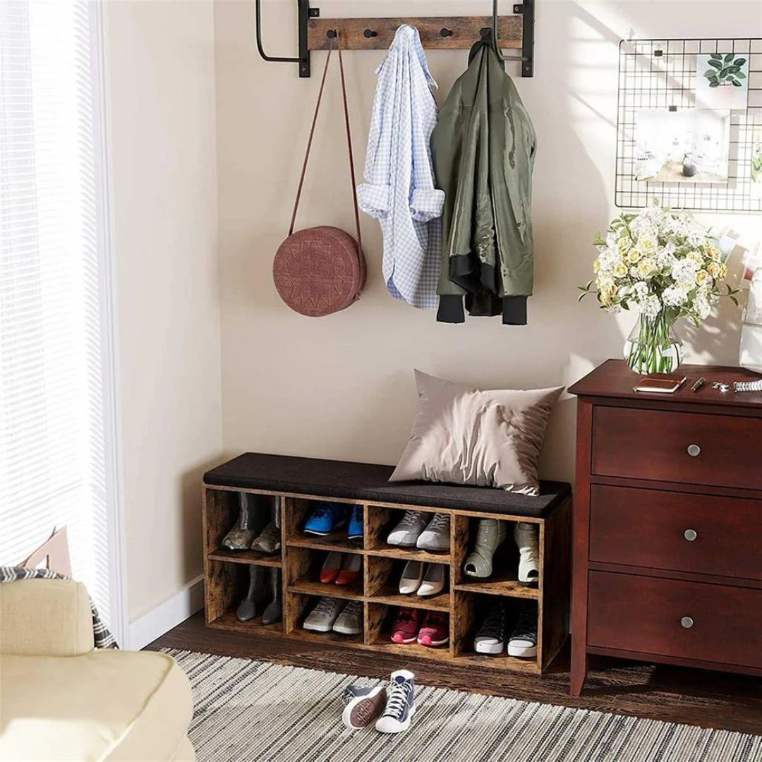 Shoe Storage Bench With Cushion, 9/10/12 Compartments Organizer