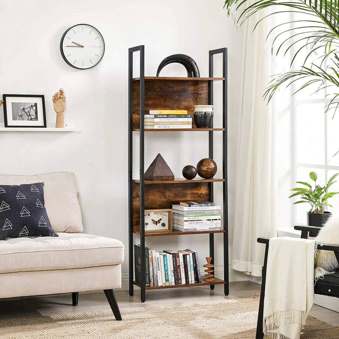 5 Tier Bookshelf With Steel Frame, 65 Inch Storage Bookcase