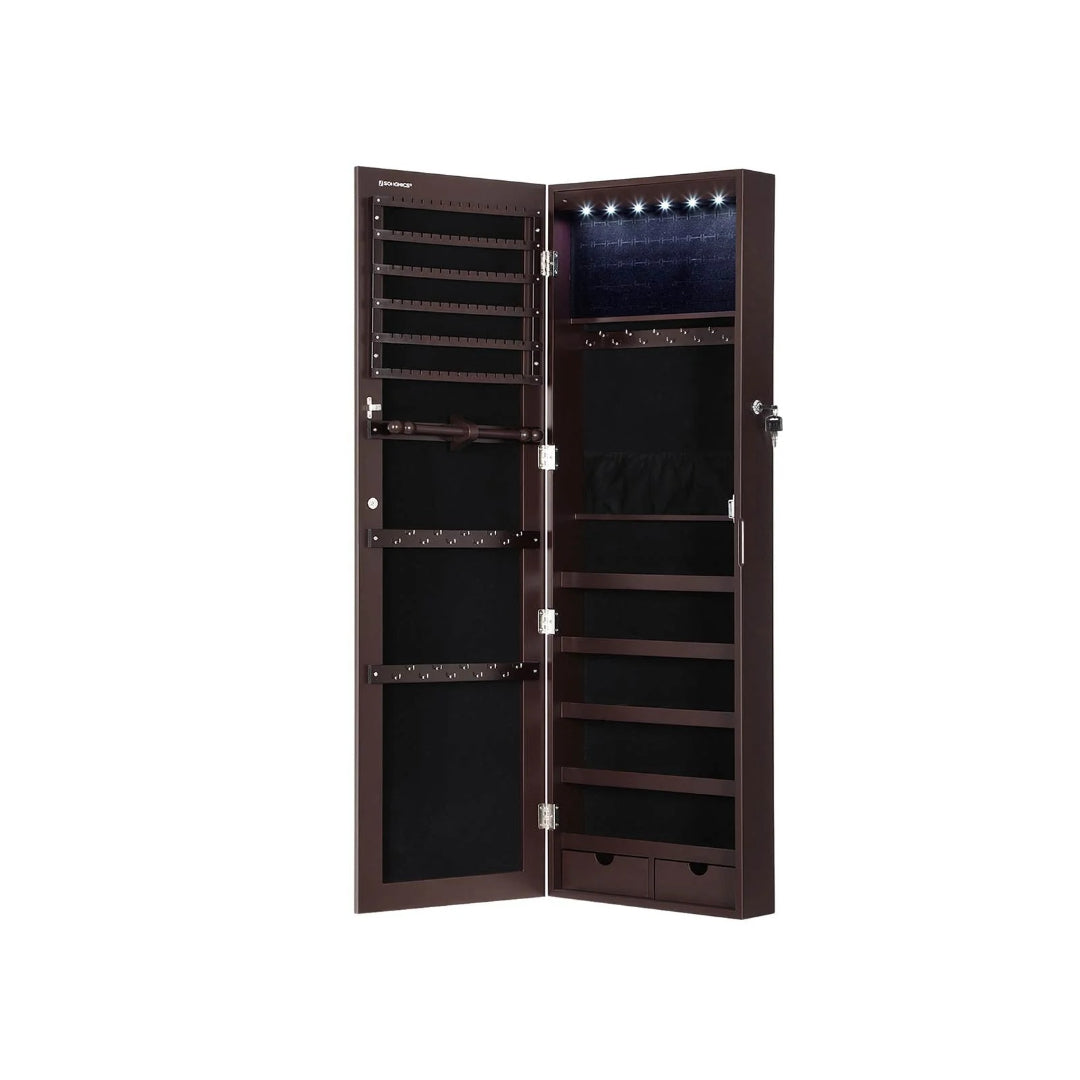 Wall Mounted Jewelry Armoire Cabinet With Mirror LED Lights