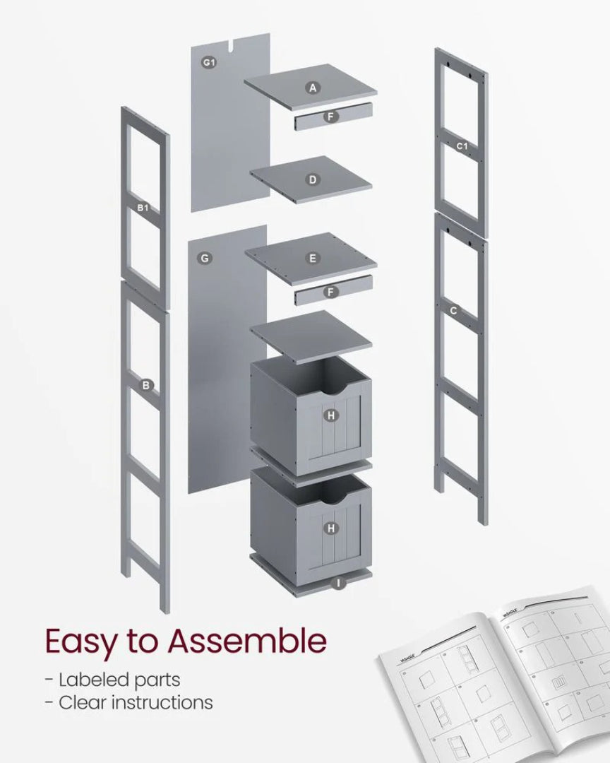 Bathroom Floor Cabinet With 2 Removable Drawers 55.7in High
