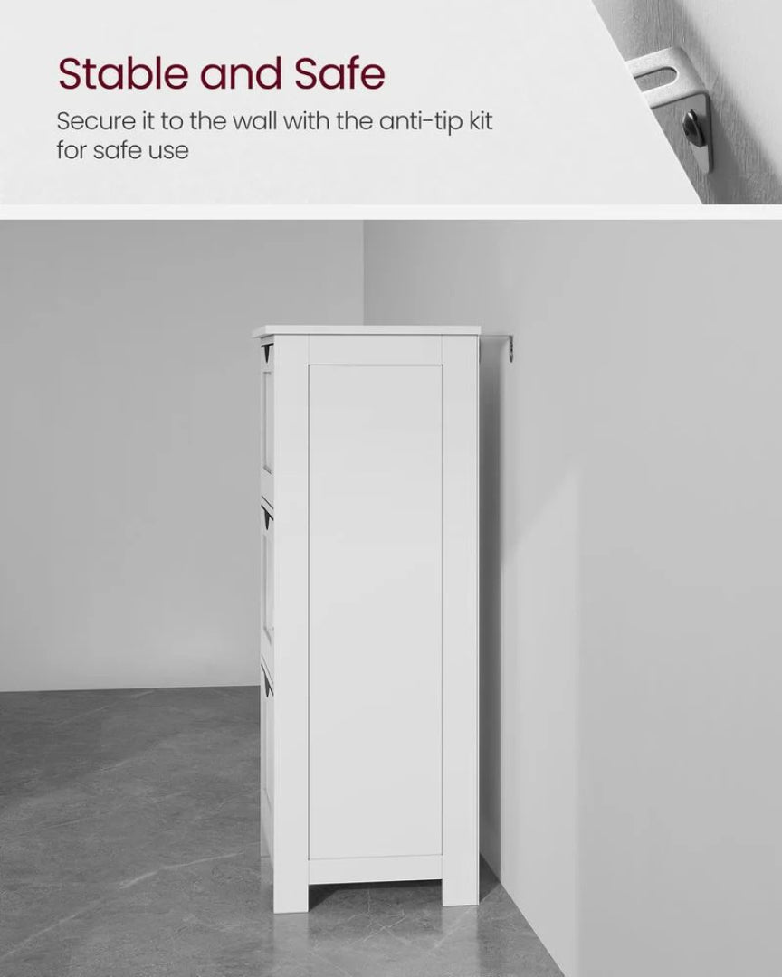 Bathroom Floor Cabinet With 3 Drawers Slim Storage 31.9in High