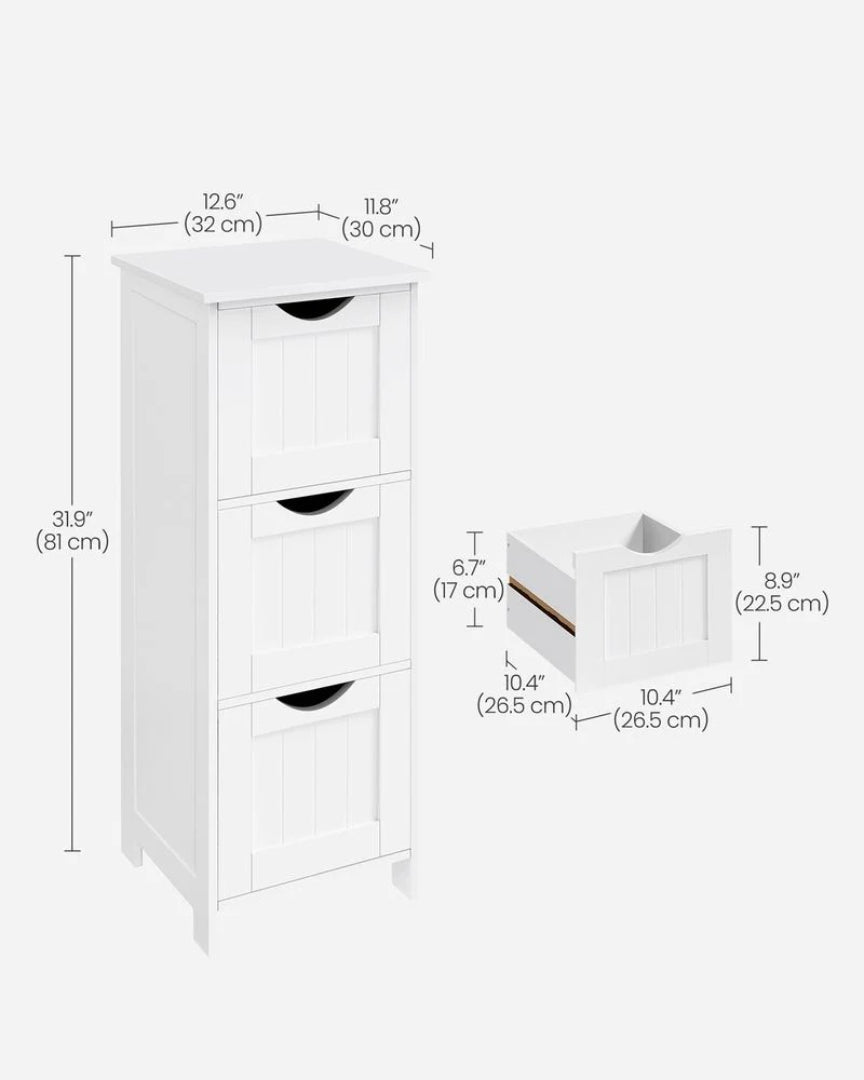 Bathroom Floor Cabinet With 3 Drawers Slim Storage 31.9in High