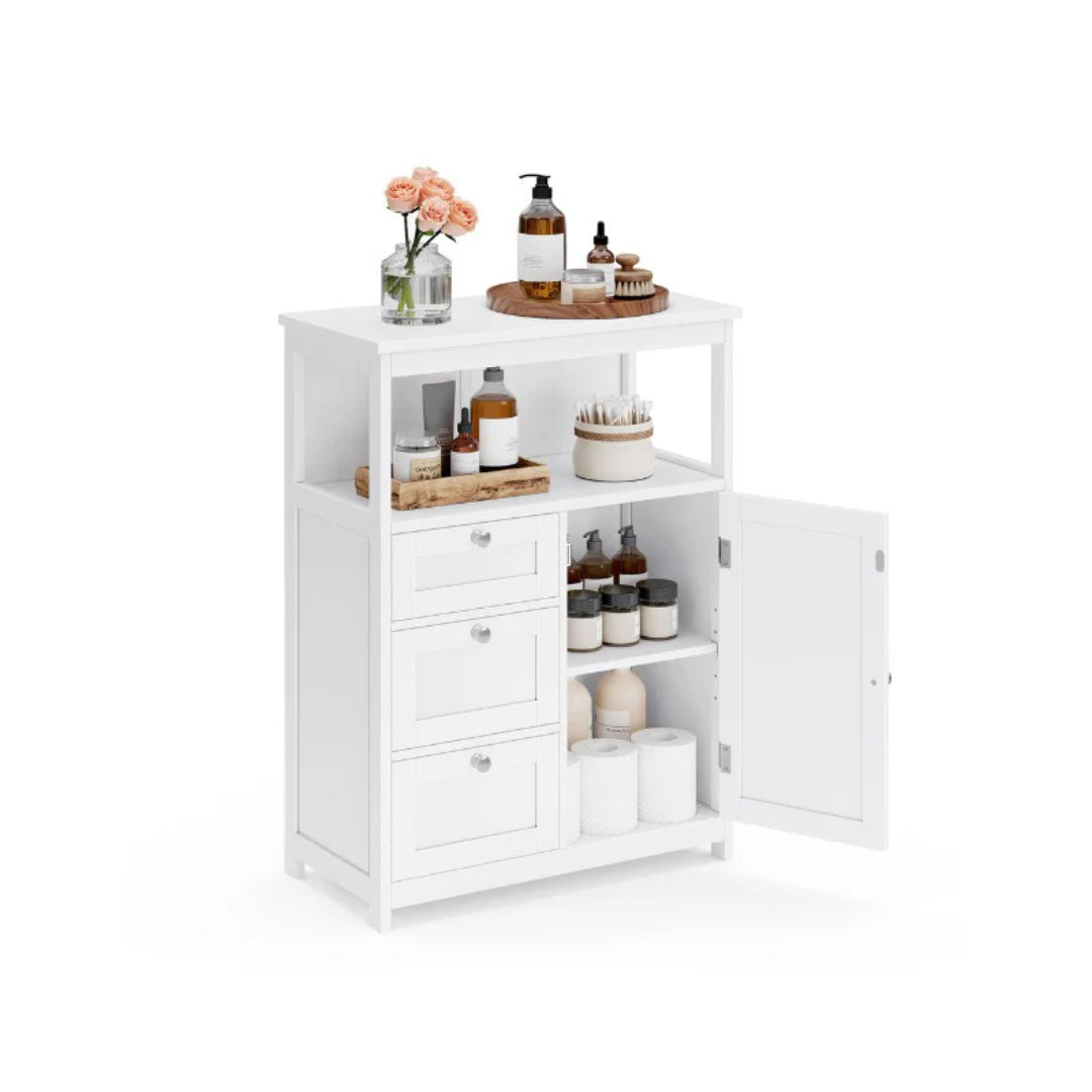 Bathroom Floor Storage Cabinet With 3 Drawers Adjustable Shelf