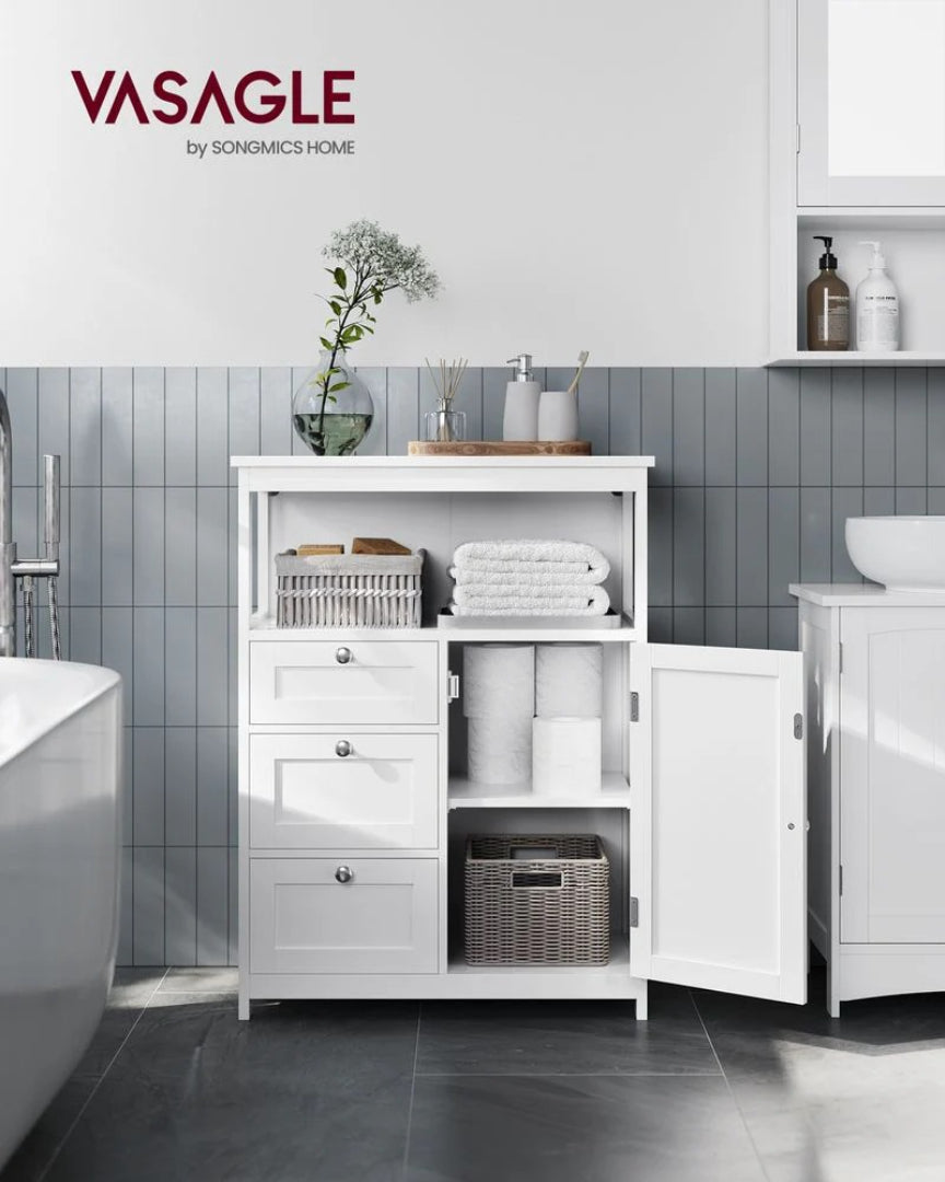Bathroom Floor Storage Cabinet With 3 Drawers Adjustable Shelf