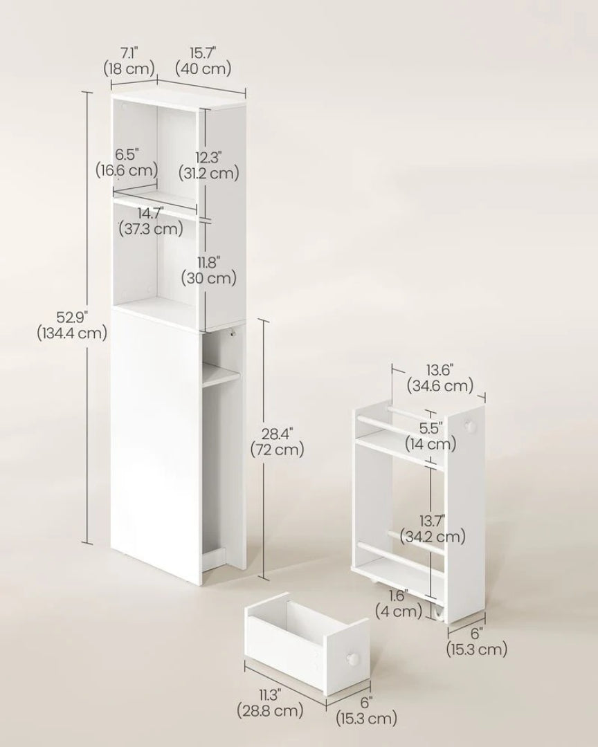 Freestanding Bathroom Cabinet Slim Storage With Drawers 52.9in High