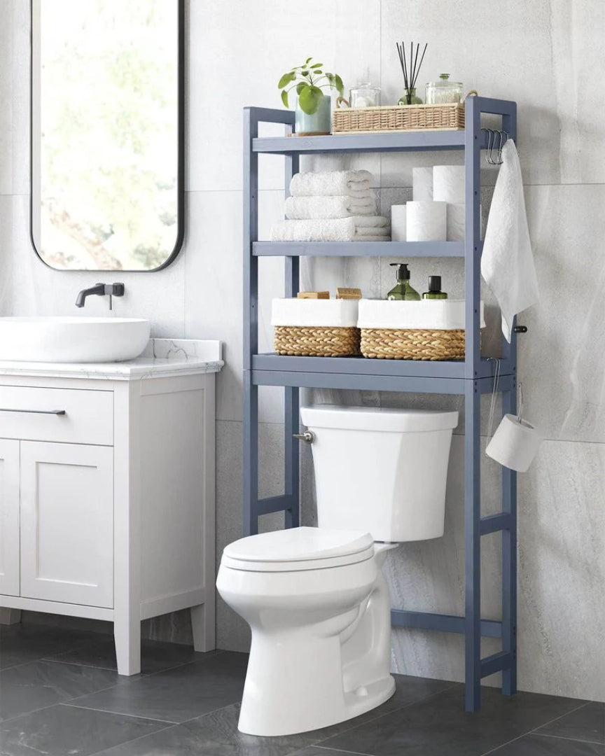 Over Toilet Bathroom Organizer 3-Tier Bamboo Shelf 66.9in High
