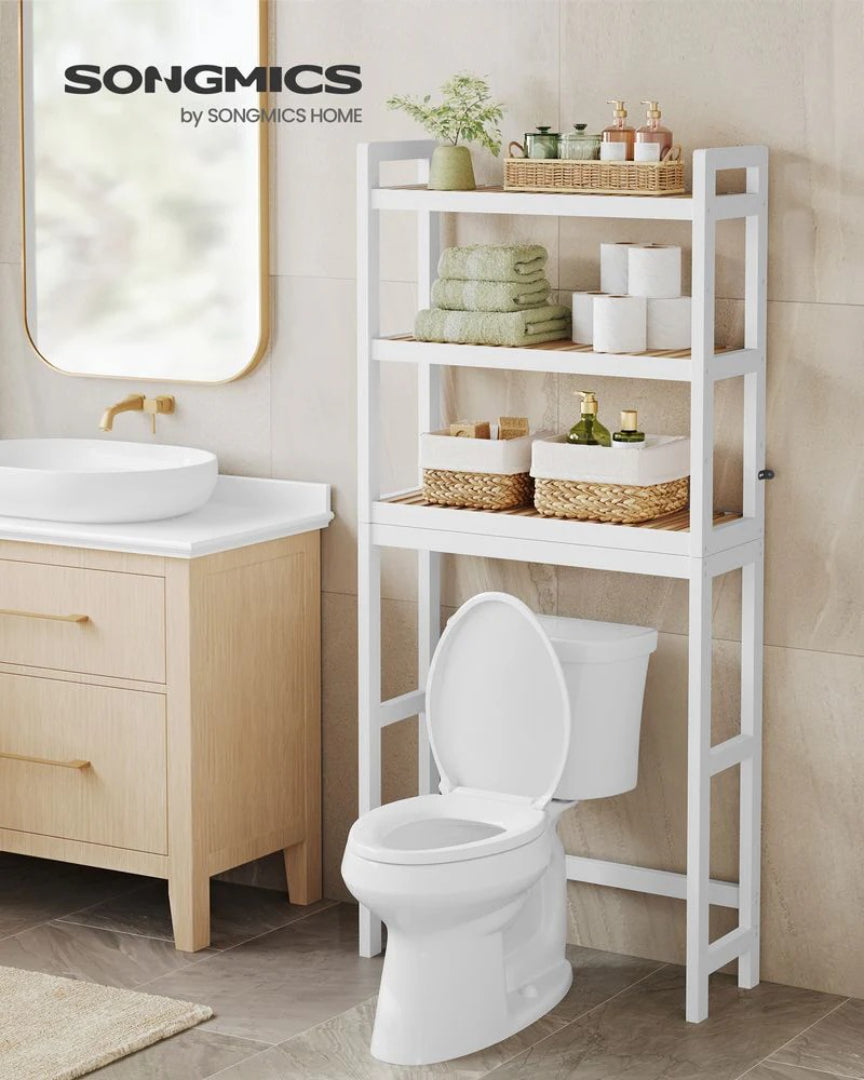 Over Toilet Bathroom Organizer 3-Tier Bamboo Shelf 66.9in High