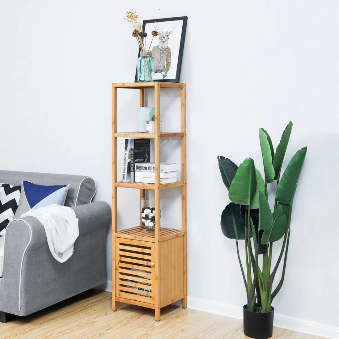 Bathroom Storage Cabinet 4-Tier Bamboo Floor Cabinet 55.5in High