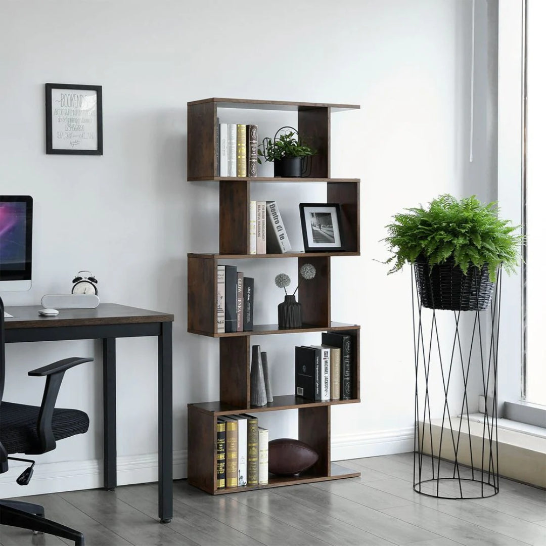 5 Tier Wooden Bookcase, 62.6 Inch Storage Shelf