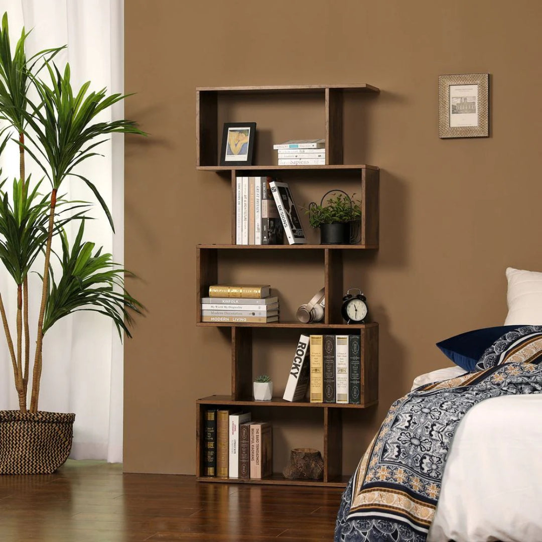 5 Tier Wooden Bookcase, 62.6 Inch Storage Shelf