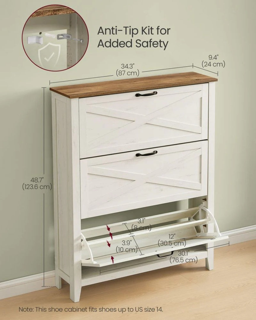 Shoe Storage Cabinet With 3 Flip Drawers, Slim Entryway Organizer