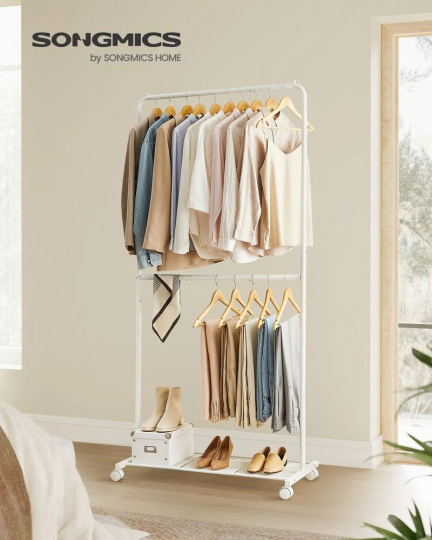 Clothes Rack Double Rod Rolling Garment Rack 35.8in Wide