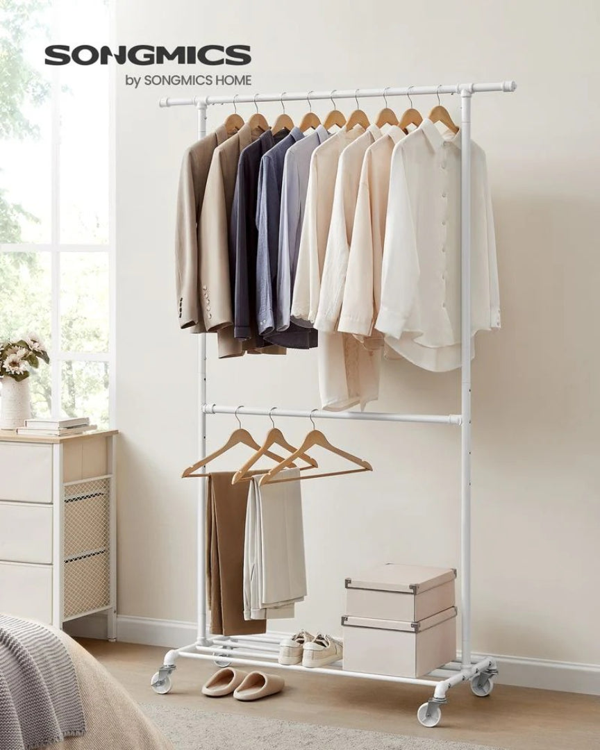 Clothing Rack Double Rod Rolling Garment Rack Heavy Duty
