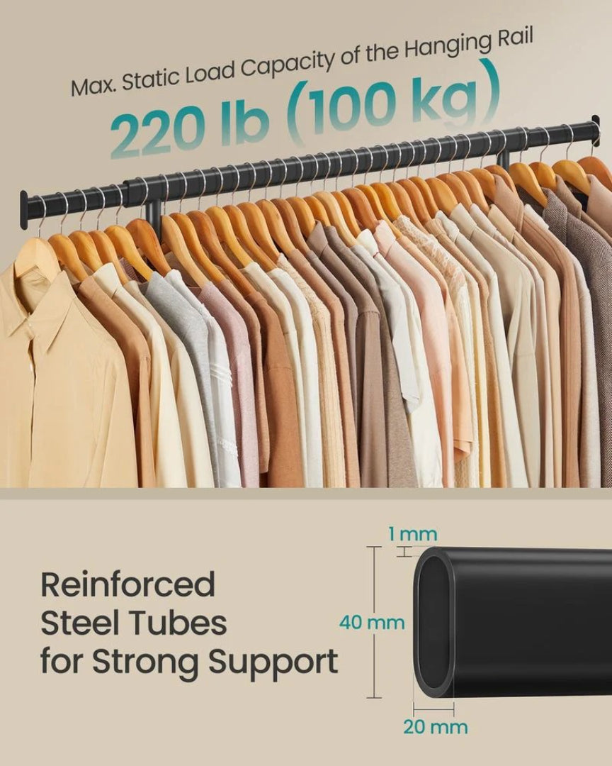 Clothes Rack With Extendable Rail Rolling Garment Rack 36.2-52in