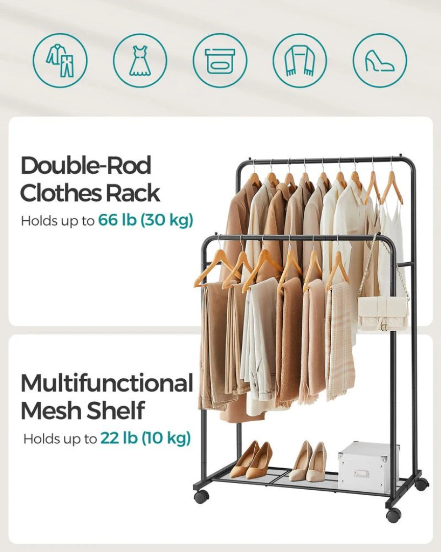 Clothes Rack With Wheels Metal Garment Rack 35.8in Wide