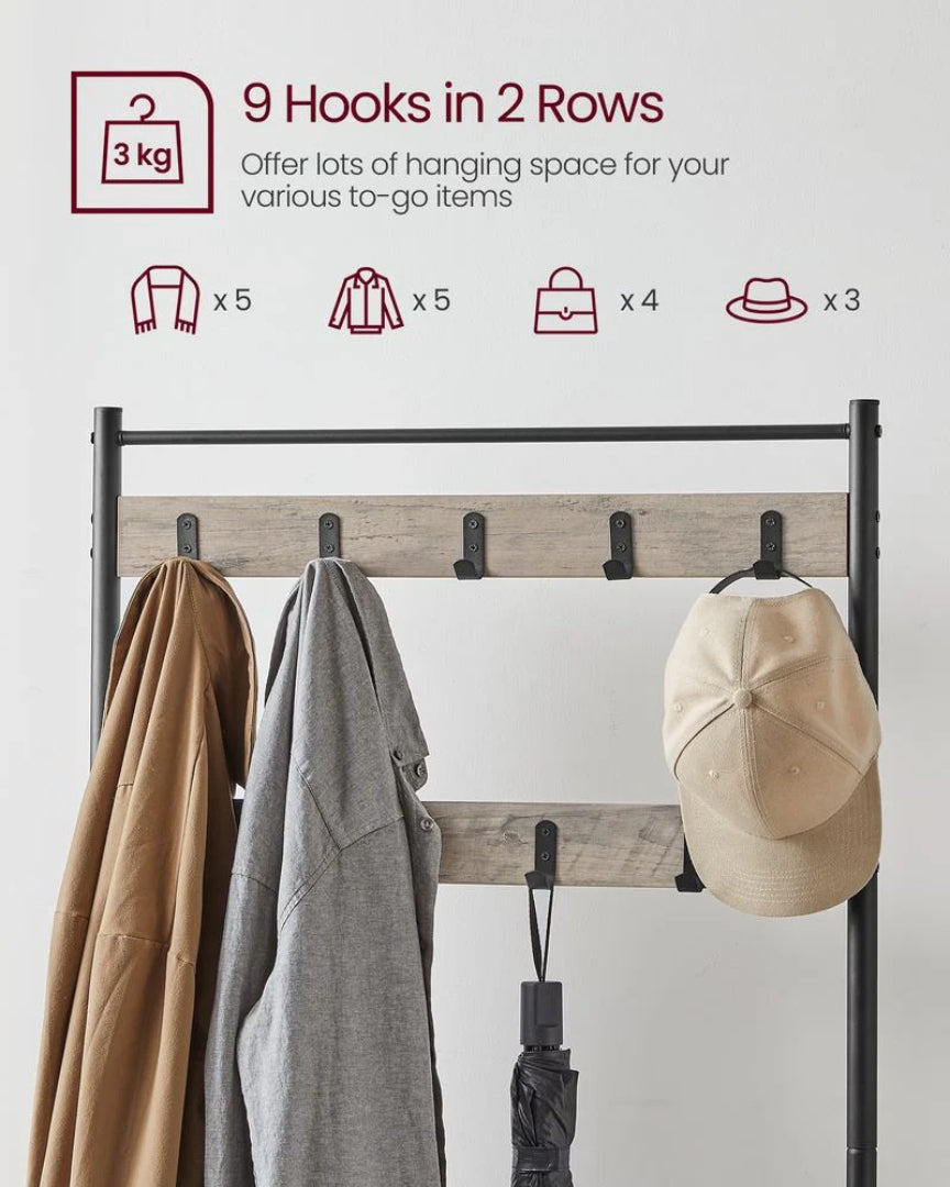 Coat Rack With Shoe Storage Bench And 9 Hooks Entryway Hall Tree