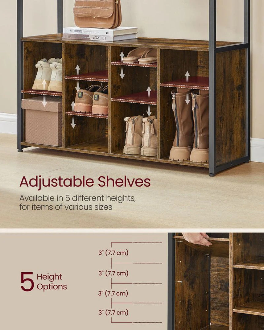 Hall Tree With Bench, Shoe Storage & 14 Hooks Entryway Rack