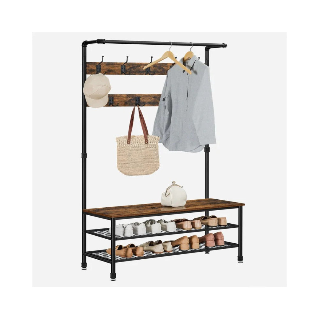 Coat Rack With Bench, Shoe Storage & Hanging Rail Hall Tree