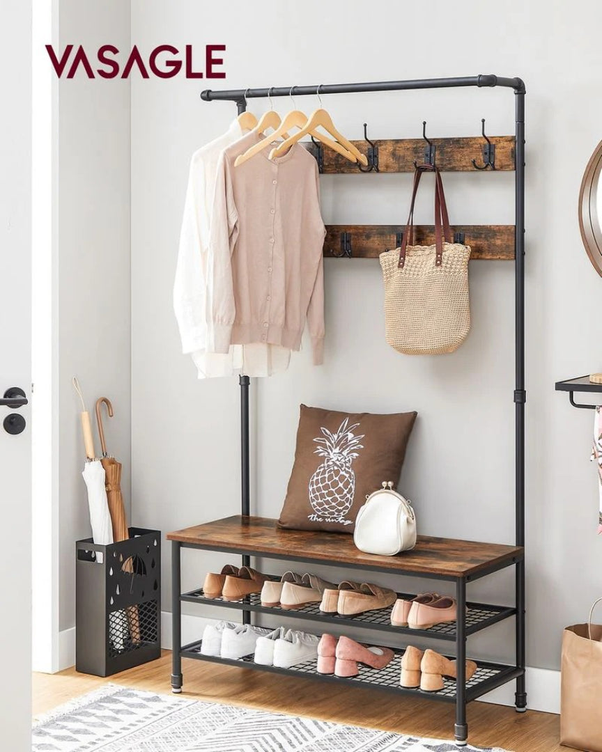 Coat Rack With Bench, Shoe Storage & Hanging Rail Hall Tree