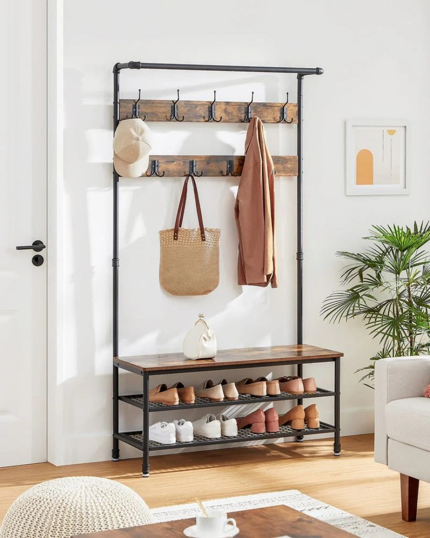 Coat Rack With Bench, Shoe Storage & Hanging Rail Hall Tree