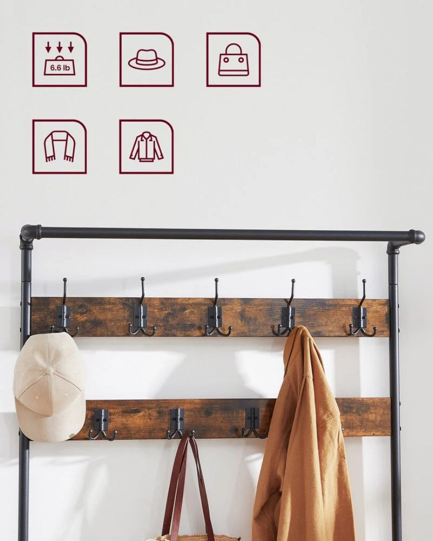 Coat Rack With Bench, Shoe Storage & Hanging Rail Hall Tree