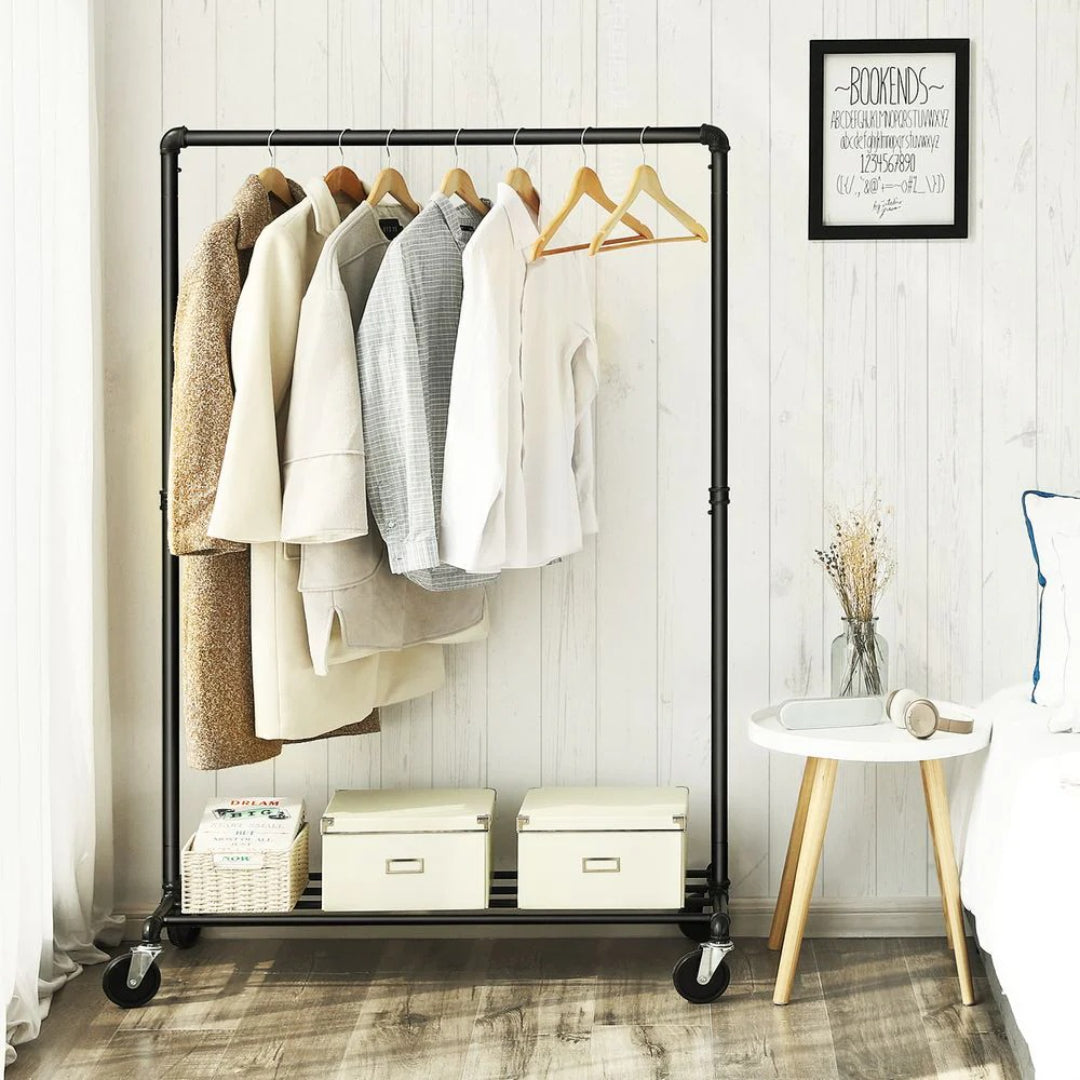 Clothes Rack Heavy Duty Rolling Garment Rack With Shelf 39.4in