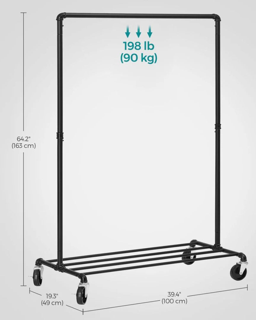 Clothes Rack Heavy Duty Rolling Garment Rack With Shelf 39.4in