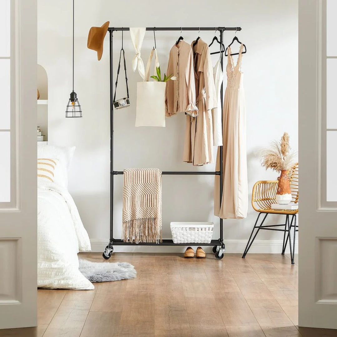 Clothing Rack Double Rod Rolling Garment Rack Heavy Duty