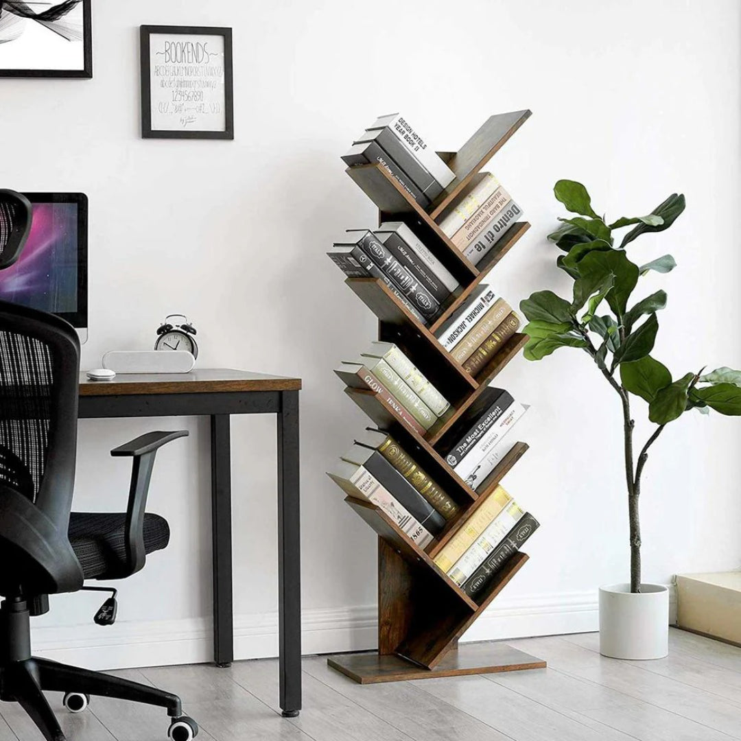 9 Tier Tree Bookshelf, Space Saving Bookcase Storage Unit