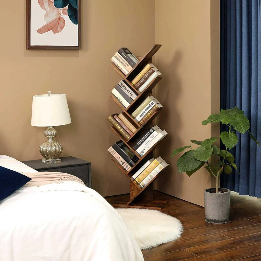 9 Tier Tree Bookshelf, Space Saving Bookcase Storage Unit