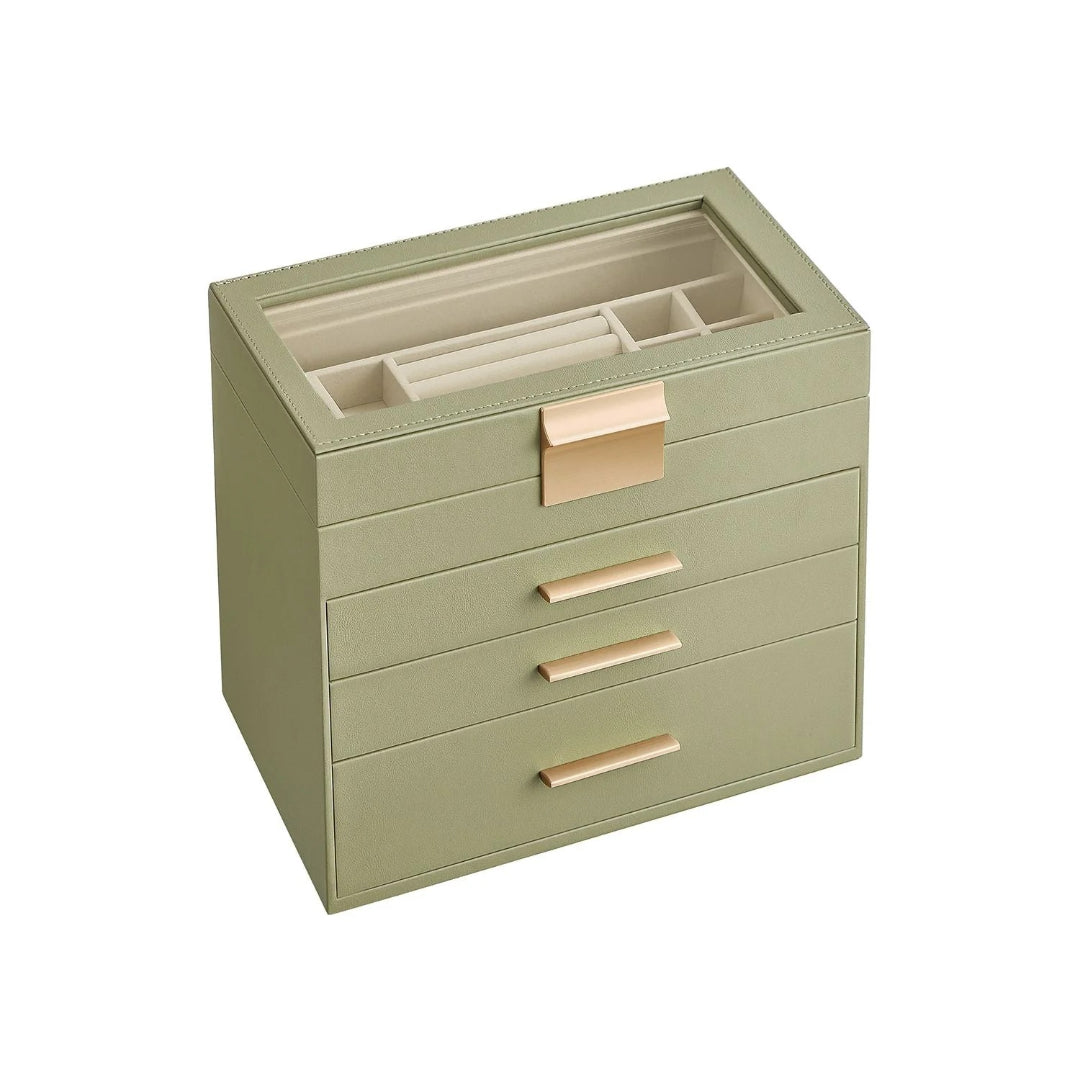 Large Jewelry Box With Glass Lid 4 Or 6 Layer Organizer