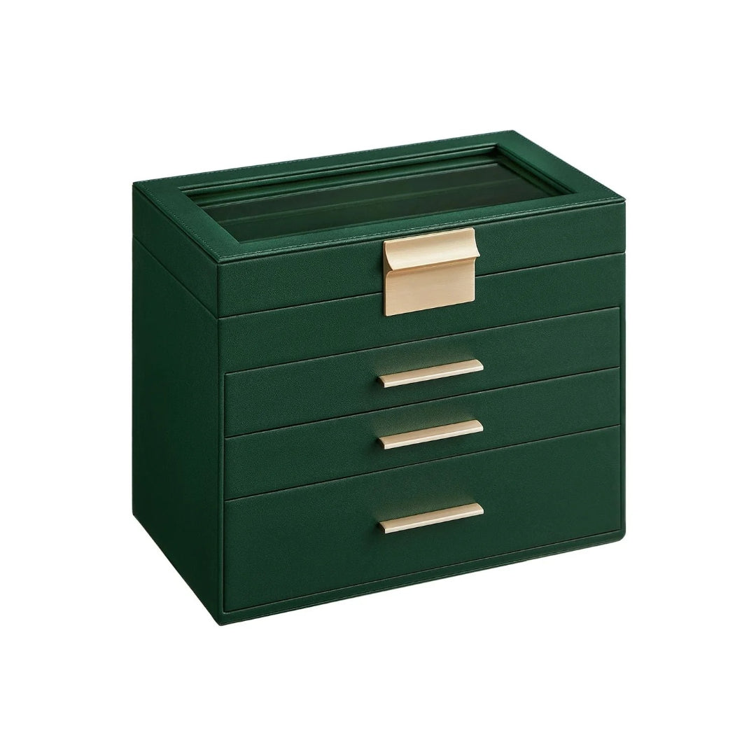 Large Jewelry Box With Glass Lid 4 Or 6 Layer Organizer