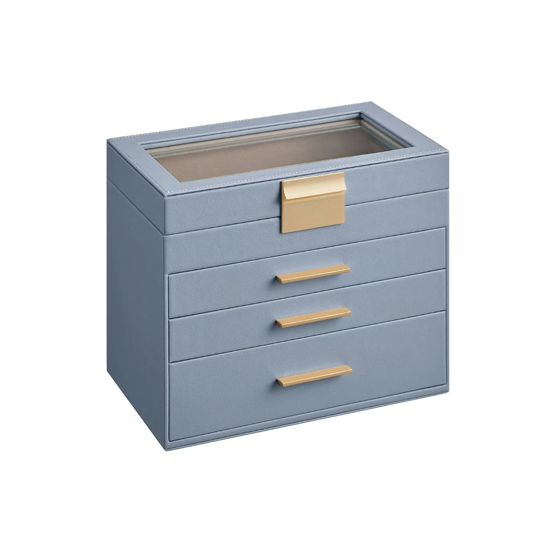 Large Jewelry Box With Glass Lid 4 Or 6 Layer Organizer