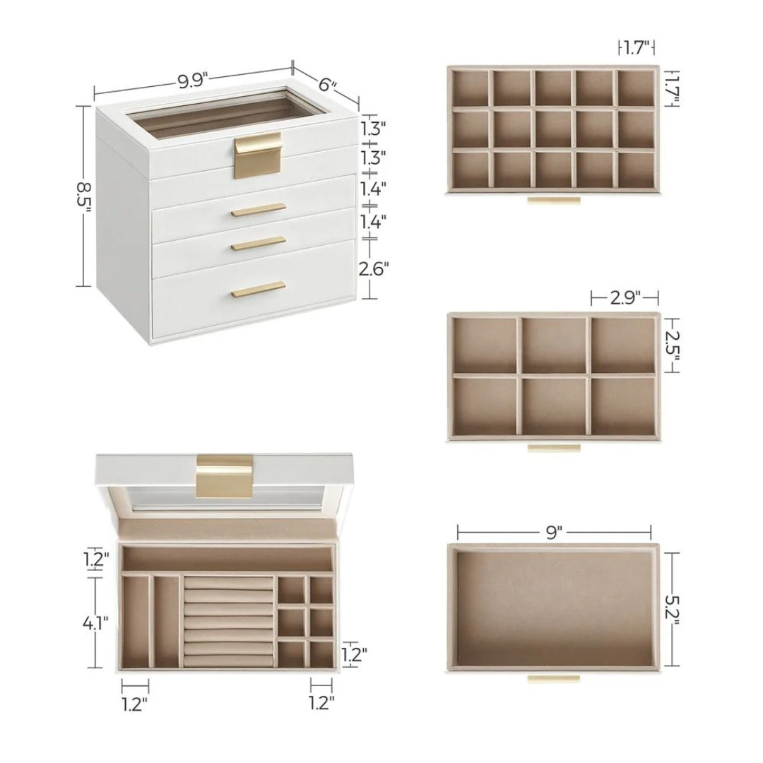 Large Jewelry Box With Glass Lid 4 Or 6 Layer Organizer