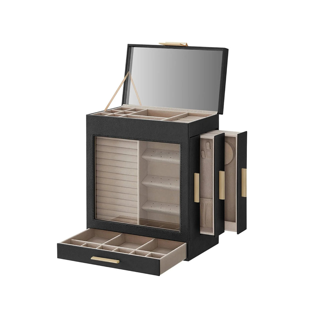 Jewelry Organizer Box With Mirror 5 Layer And Side Drawers